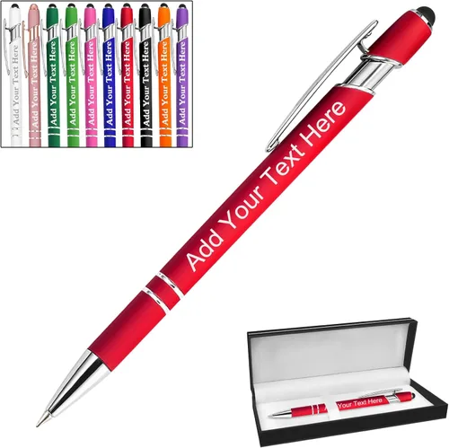 Vista 101 de Bolígrafos personalizados a granel grabados personalizados con punta de lápiz capacitivo, bolígrafos personalizados de tinta negra, regalos