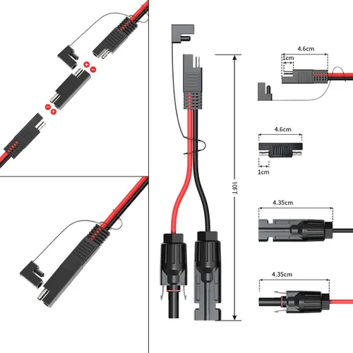 Vista 6 de ELFCULB Cable de extensión de panel solar SAE de 10 AWG de 10 pies a SAE 2 3.3 10 20 35 50 pies SAE con adaptador de polaridad inversa SAE
