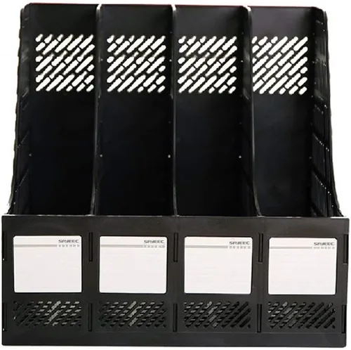 Vista 5 de SAYEEC Organizador de archivos de escritorio, 4 compartimentos, divisores verticales de archivos, marcos de libros, gabinete de documentos, caja