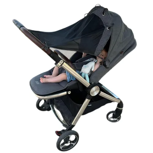 Vista 11 de Extensor de parasol para cochecito – Cubierta universal con clip para cochecito de bebé, protección UV, malla transparente transpirable, ajuste