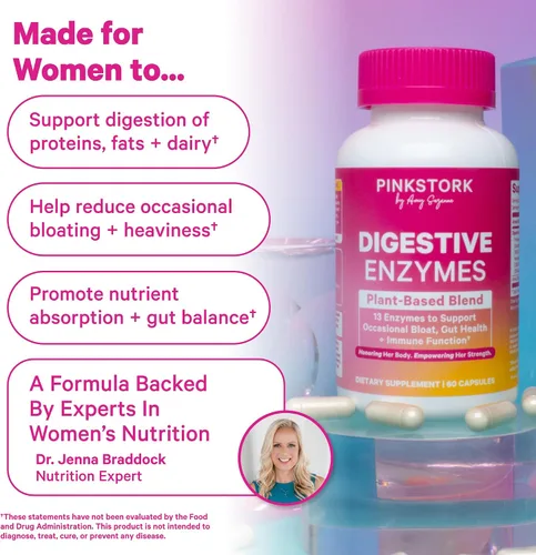 Vista 5 de Pink Stork Paquete de salud muscular e intestinal para mujeres Proteína en polvo a base de plantas de vainilla con fibra, superalimentos y enzimas
