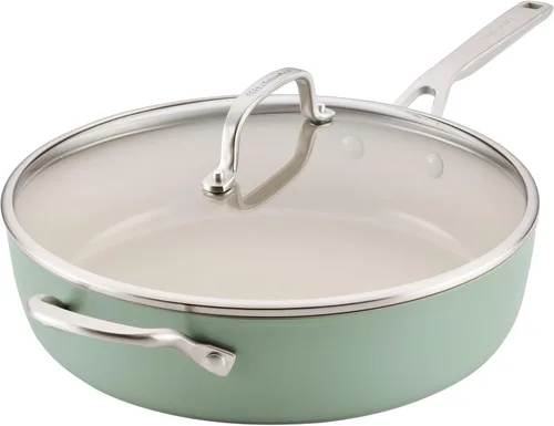 Vista 16 de Sartén para saltear y freír de cerámica anodizada dura con inducción antiadherente de KitchenAid, apta para lavavajillas, sartén antiadherente de 10