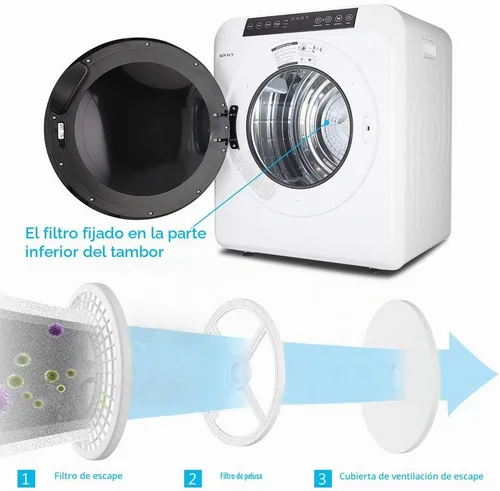 Vista 6 de ROVSUN Secadora de ropa portátil de 3.5 pies cúbicos, secadora de ropa de carga frontal de alta gama con pantalla táctil LCD, bañera de acero