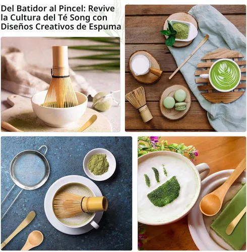 Vista 5 de Juego de batidor de matcha verde, 5 piezas, batidor y tazón de matcha (Chawan) con cuchara de matcha y tamizador, kit de matcha para ceremonia