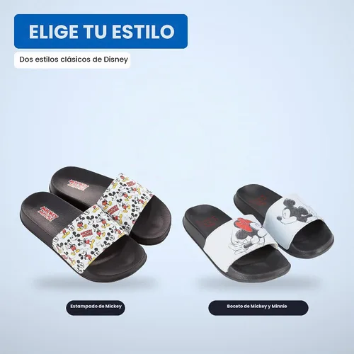 Vista 6 de Disney Sandalias clásicas de Mickey y Minnie Mouse para mujer, diseño de Mickey y Minnie Mouse Negro blanco
