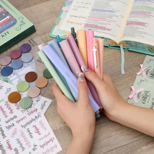 Vista 9 de Esther Bible Journaling Kit, Loaded Bible journaling Supplies, Highlighters, Pens, Vellum Bible Tabs, Sticky Notes, Sticker Sheets, Fineliner