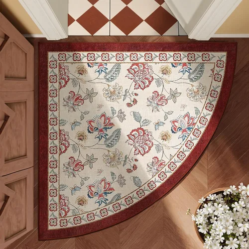 Vista 151 de jinchan Fiora - Alfombra lavable de área pequeña, alfombra de entrada floral de medio círculo de 2 x 3, tapete de media luna de pelo bajo, suave