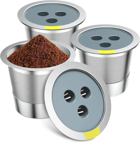 Vista 12 de Filtro de café reutilizable de acero inoxidable compatible con la cafetera Ninja, 4 filtros de café de cono Filtro de café de cesta, Filtros de café