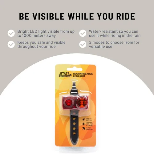 Vista 4 de State Bicycle Co. Luz de bicicleta. Luces LED. Luces de bicicletas para montar de noche, ciclismo. Recargable por USB, luz trasera resistente a