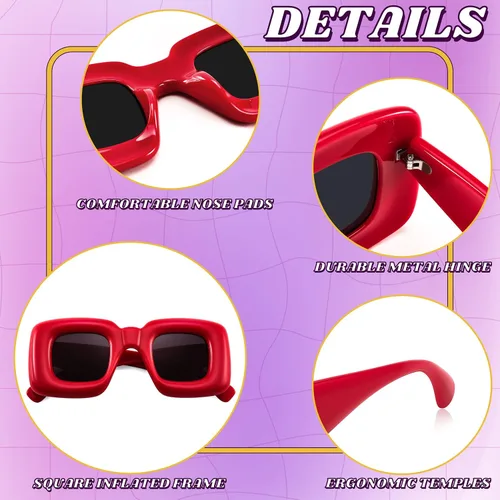 Vista 7 de FEISEDY Lindas gafas de sol cuadradas infladas para mujeres y hombres, modernas de gran tamaño, marco grueso, divertidas sombras estéticas B9097