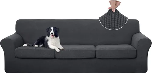 Vista 13 de U-NICE HOME Funda elástica para sofá de 3 piezas, funda de sofá lavable con cojín de asiento individual para sofá de 2 cojines, apta para mascotas