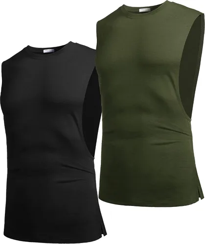 Vista 2 de COOFANDY Camiseta sin mangas de entrenamiento para hombre, paquete de 2 camisetas sin mangas para gimnasio y culturismo