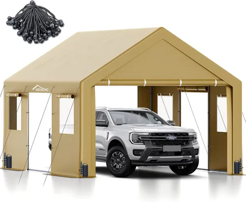 Vista 8 de ACEPIC - Cochera resistente mejorada de 13 x 20 pulgadas, garaje portátil para conducir Features Roll-up Windows & Doors, Portable Garage with UV