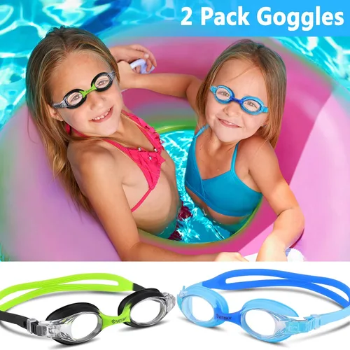 Vista 6 de Gafas de natación para niños, paquete de 2 gafas de natación antivaho con protección UV, transparentes, sin fugas, para niños y jóvenes de 3 a 12