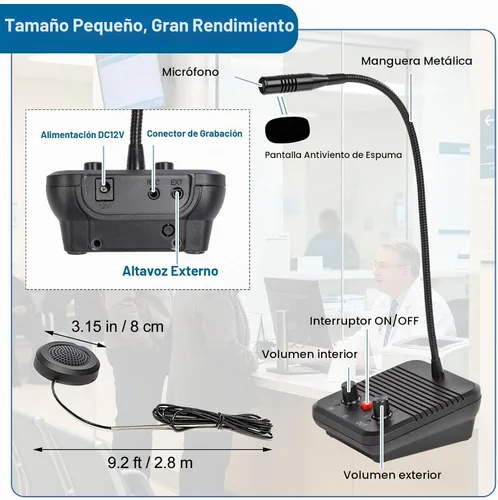 Vista 2 de Sistema de altavoces de intercomunicación de ventana, micrófono de intercomunicación de doble vía, altavoz de ventana para hablar a través