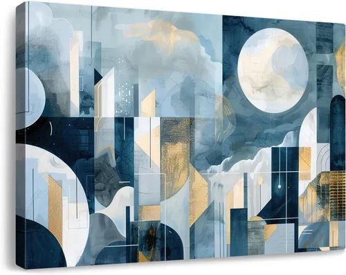 Vista 31 de Lienzo abstracto grande para pared, pinturas artísticas modernas de acuarela, fantasía negra y azul, graffiti colorido sobre fondo blanco