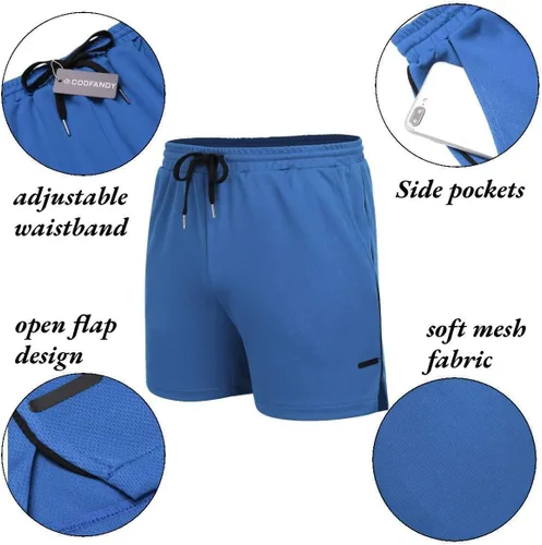 Vista 5 de COOFANDY Paquete de 2 pantalones cortos de entrenamiento de gimnasio para hombre, pantalones de malla ligeros para culturismo, entrenamiento