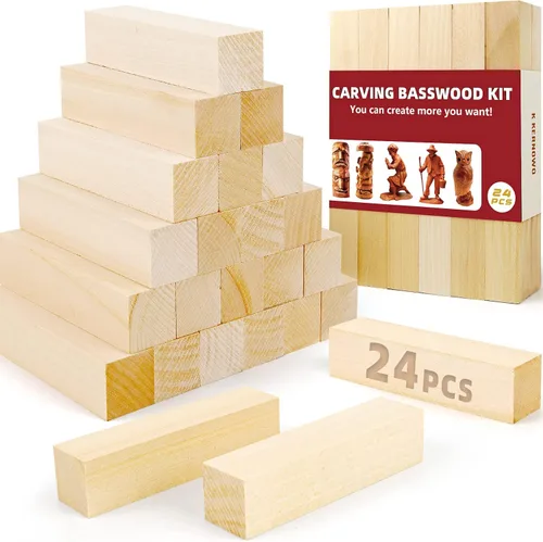 Vista 10 de Bloques de tallado de madera de tilo, kit de 20 piezas de bloques de madera para tallar con 2 tamaños diferentes, madera de tilo para tallar fácil