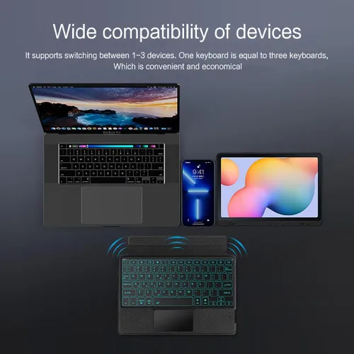 Vista 7 de Funda de teclado para Samsung Galaxy Tab S6 Lite de 10.4 pulgadas 2024/2022/2020 con panel táctil, retroiluminación inteligente de 7 colores, funda