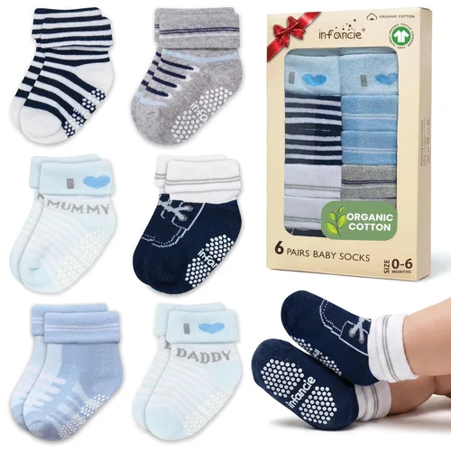 Vista 21 de GOTS Mezcla de Algodón Orgánico 12 Pares Calcetines Zapatos Bebés 0-6 M Negro