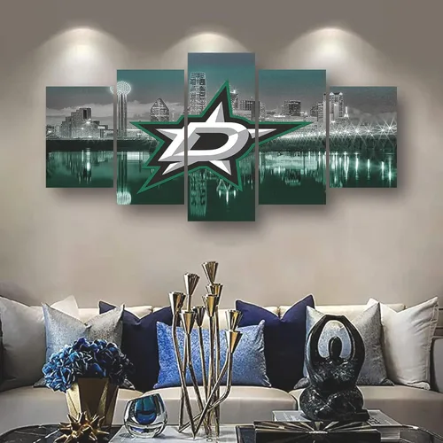 Vista 5 de Póster de estrellas de Dallas para hockey sobre hielo, lienzo deportivo, impresión de arte de pared, decoración del hogar, marco grande, listo