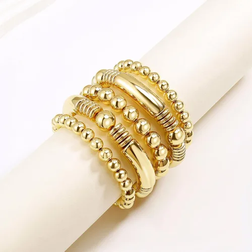 Vista 3 de Brazalete de oro para mujer, grueso, curvado, apilable, chapado en abalorios, pulseras elásticas