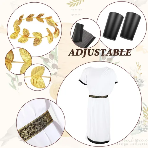 Vista 3 de SATINIOR 4 piezas de carnaval para hombre, disfraz de Toga, disfraz de Dios griego para adultos, disfraz de Toga romano con hoja de laurel y pulsera