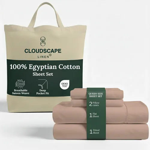 Vista 68 de Cloud Scape Linen - Juego de sábanas de algodón egipcio de doble capa, tamaño individual, tejido de satén de fibra larga, juego de 3 piezas, ropa