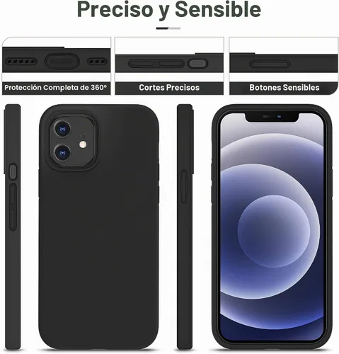Vista 8 de CellEver Funda de silicona resistente para iPhone 12 y 12 Pro, dos protectores de pantalla de vidrio inastillables, protección militar contra Negro