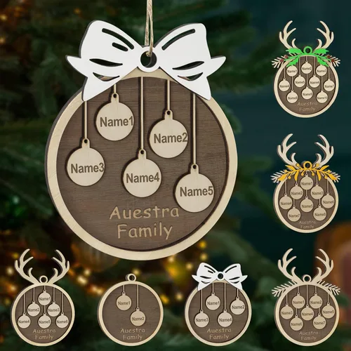 Vista 38 de Adornos de Navidad personalizados, familia de 1 nombre, adornos de Navidad de madera personalizados, decoración personalizada, decoración de árbol