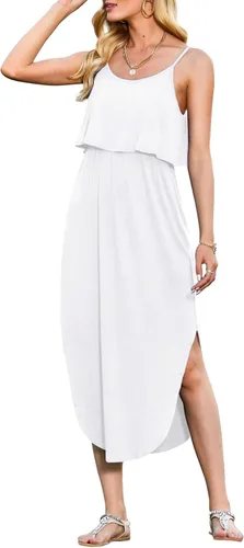 Vista 30 de LILBETTER Vestido midi de playa casual de verano para mujer con tiras ajustables y divididas 01 Negro