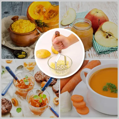 Vista 6 de Triturador de patatas mejorado, acero inoxidable, resistente, mango antideslizante, no es fácil de doblar, fácil de usar, construcción resistente