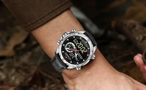 Vista 6 de AIMES Watches for Men Military Digital Sport Stylish Casual Analog Quartz Waterproof Watch Multifunction Leather Business Dress Wristwatch for Men
