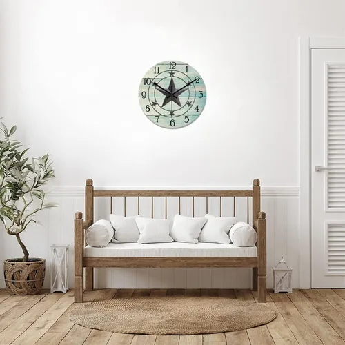 Vista 7 de Reloj de pared antiguo con estrella del oeste de Texas vintage, reloj de madera sin tictac, silencioso funciona con pilas, fácil de leer, reloj
