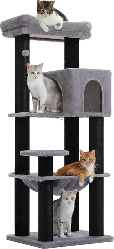 Vista 14 de MUTTROS Árbol para gatos de flores rosas de 50 pulgadas para gatos grandes y pesados, torre Maine Coon para gatos con postes rascadores extra