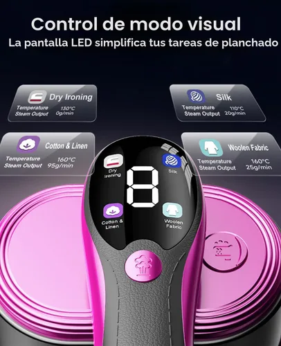 Vista 3 de Vaporizador y plancha 2 en 1 para ropa, vaporizador portátil de mano para prendas con pantalla LED, vaporizador de viaje grande para ropa con panel