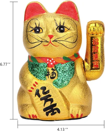 Vista 2 de VanEnjoy Gato de la suerte Fengshui Maneki Neko de cerámica, 17,2 cm