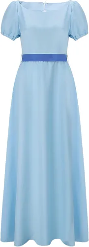 Vista 4 de Wendy - Disfraz de cosplay para adultos, mujeres y niñas, vestido largo de princesa azul para Halloween, fiesta de disfraces