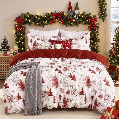 Vista 14 de CAROMIO Juego de funda de edredón de Navidad, de microfibra suave, reversible, ropa de cama decorativa festividades + 1 funda de almohada