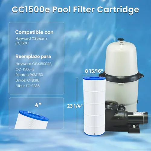 Vista 2 de Future Way Cartucho de filtro de piscina CC1500e de repuesto para Hayward XStream CC1500, reemplazo de Hayward CCX1500RE, Pleatco PXST150, Unicel