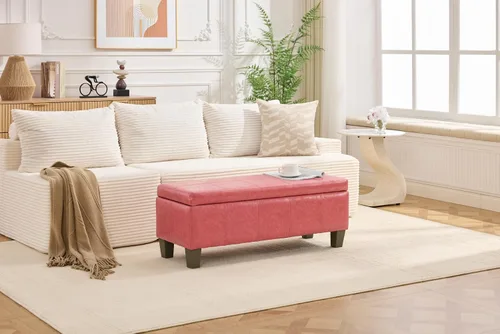 Vista 13 de 41" Storage Ottoman, Storage Bench with Safety Hinge, Upholstered Synthetic Leather Ottoman Bench for Bedroom, Living Room, Entryway, Hallway, Foot