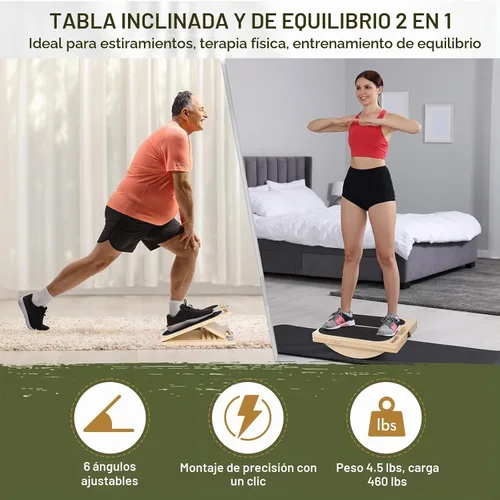 Vista 2 de Slant Board Calf Stretching, 460 LBS Capacity Portable Wooden Incline Board