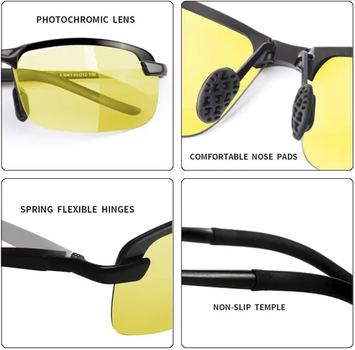Vista 4 de KLAVER Lentes de sol fotocromáticos polarizados para conducción de día y noche para hombres y mujeres con bisagra de resorte