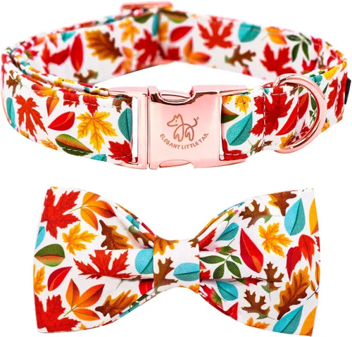 Vista 27 de Elegant little tail - Collar de otoño para mascotas con corbatín, lindo collar de Halloween con estampado de flores y calabaza para cachorros