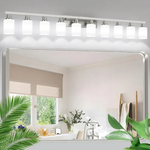 Vista 17 de Juego de 2 apliques de pared para baño, 1 luz negra, apliques de pared modernos para interiores con pantallas de vidrio blanco, lámpara de pared