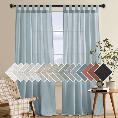 Vista 33 de Cortinas de lino para sala de estar, decoración para el hogar, con pestaña superior, privacidad añadida, ahorro de energía, filtro de luz