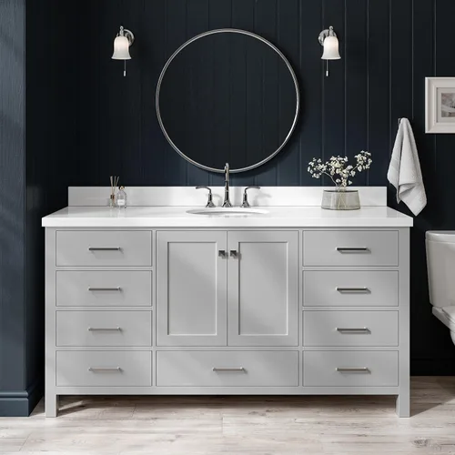 Vista 42 de ARIEL Cambridge tocador de baño con fregadero, madera maciza, encimera y protector contra salpicaduras de cuarzo blanco puro de 1.5 pulgadas