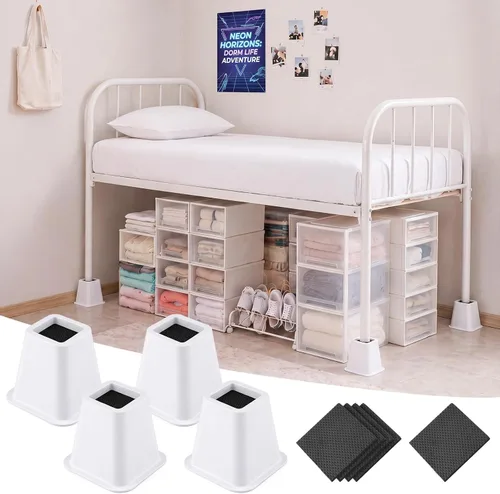 Vista 10 de Novabright Paquete de 4 elevadores de cama para dormitorio universitario de 6 pulgadas, extensores de cama de plástico extra resistentes, apilables