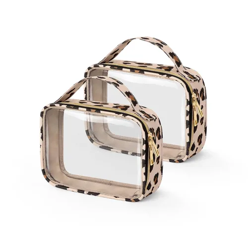Vista 34 de Bolsa de aseo transparente Wedama, paquete de 2 bolsas de maquillaje transparentes con asas, bolsas cosméticas de PVC para mujeres y hombres, bolsas