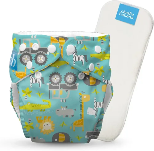 Vista 30 de Charlie Banana Pañales de tela, reutilizables, lavables, ajustables, talla única, para bebés y niños pequeños, con inserto absorbente, aviador